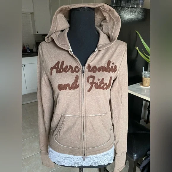 Vintage Abercrombie light brown zip up hooded sweater! - Picture 12 of 12